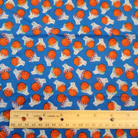 Basketball Fabric 30x44 Hi-Fashion Cotton Sports Balls Hoops Blue Quilting Craft - Picture 10 of 11